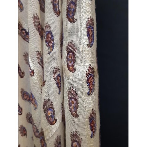 909 - Early 20th century 'Piano' shawl with colourful embroidered flowers and moths on ivory silk ground w... 