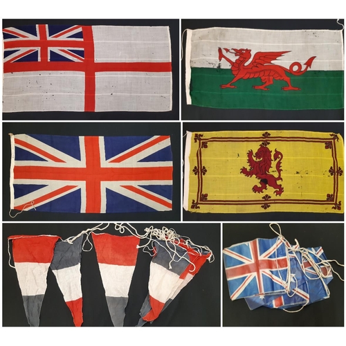 910 - Four vintage flags comprising Union flag , Royal banner of Scotland, Flag of Wales and the Royal Nav... 