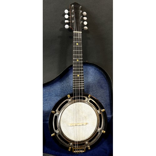 641A - A mandolin/miniature eight string banjo, in a hard carry case