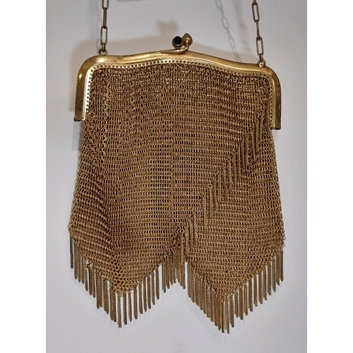 913 - 1930’s Art Deco style gold coloured chain link / mesh purse with lower edge falling into 2 tasselled... 