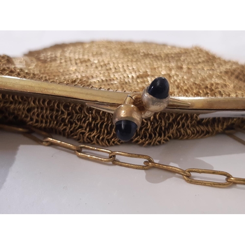 913 - 1930’s Art Deco style gold coloured chain link / mesh purse with lower edge falling into 2 tasselled... 