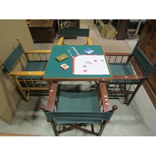 1086 - A simple wooden folding card table with baize top together with four accompanying folding directors ... 