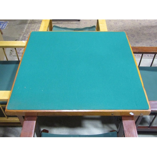 1086 - A simple wooden folding card table with baize top together with four accompanying folding directors ... 