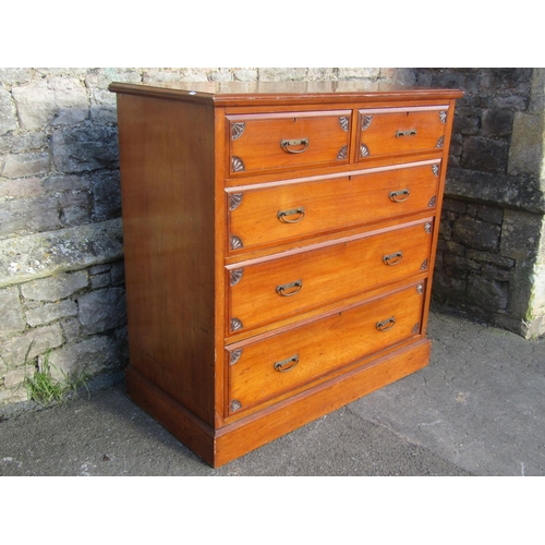 1170 - A late Victorian mahogany bedroom chest of two short over three long graduated drawers with carved d... 