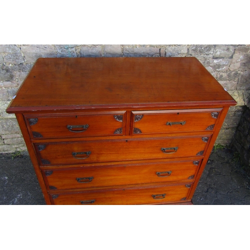 1170 - A late Victorian mahogany bedroom chest of two short over three long graduated drawers with carved d... 