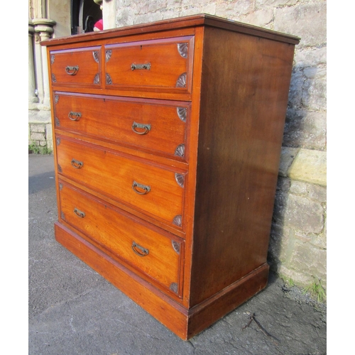 1170 - A late Victorian mahogany bedroom chest of two short over three long graduated drawers with carved d... 