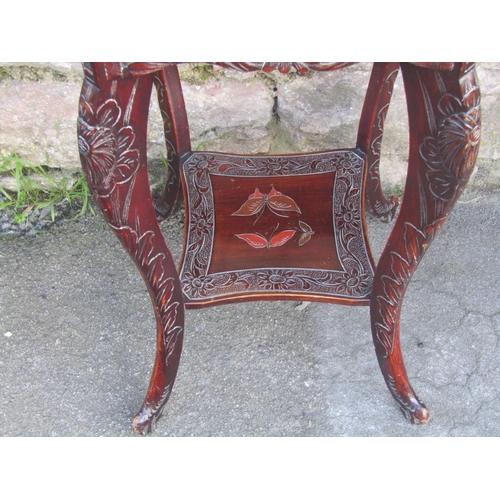 1185 - An oriental lacquered two tier  occasional/lamp table with scrolling dragon, butterfly and repeating... 