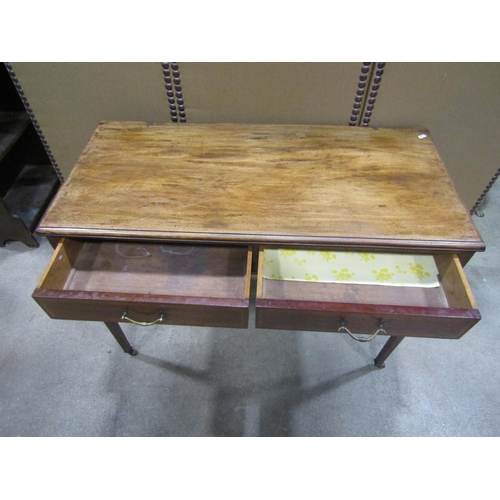 1192 - A late 19th century mahogany side table fitted with two frieze drawers with inlaid crossbanded detai... 