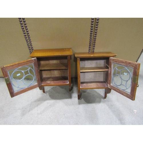 1202 - A pair of small Edwardian Arts & Crafts style wall cabinets, 50 cm high x 34 cm wide x 18 cm deep