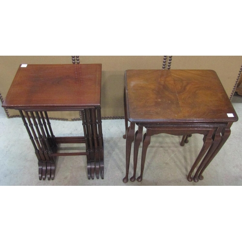 1207 - A good quality quartetto nest of rectangular mahogany occasional tables on turned and swept supports... 