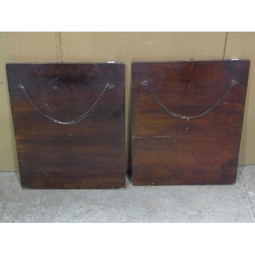 1332 - A pair vintage rectangular frameless wall mirrors with bevelled plates and oval pictorial printed pa... 