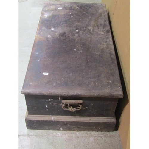 1070 - A 19th century scumbled pine blanket box the hinged lid with painted monogram BC, 40 cm high x 92 cm... 