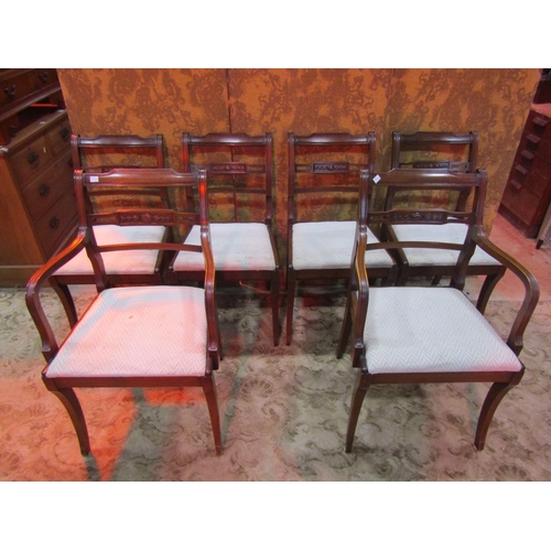 1252 - A set of six (4&2) reproduction Regency style bar back dining chairs with drop in upholstered seats ... 