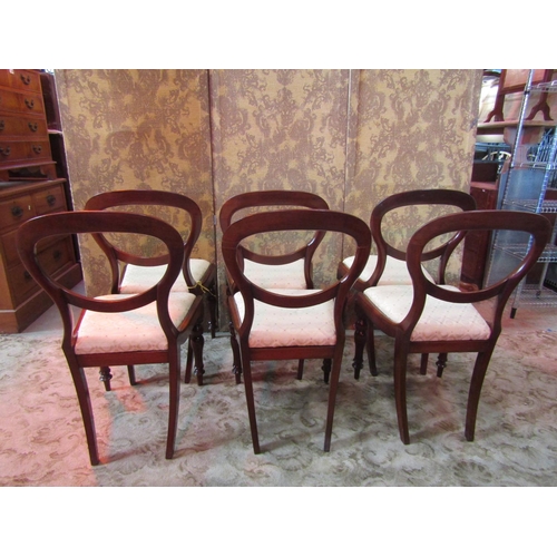 1253 - Set of six Victorian balloon back dining chairs with drop in seats on turned supports