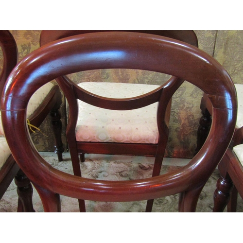 1253 - Set of six Victorian balloon back dining chairs with drop in seats on turned supports