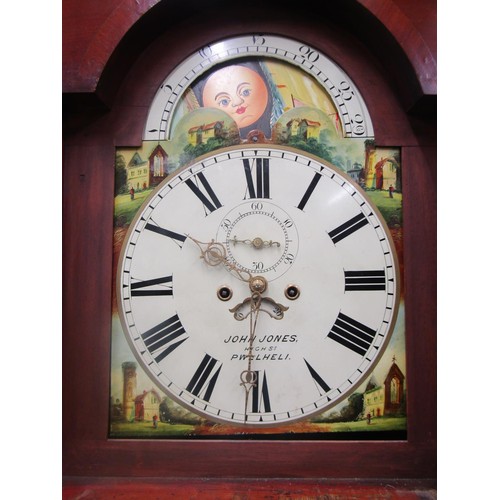 1427 - A substantial 19th century mahogany with broken arch painted dial, subsidiary calendar and secondary... 