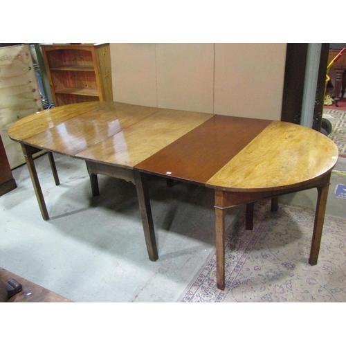 1309 - A Georgian mahogany D end sectional dining table raised on square cut and chamfered supports, 74 cm ... 