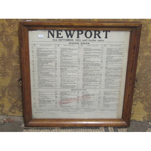 1322 - Railway interest - an oak framed wall mounted Newport printed paper railway service notice dated 21s... 