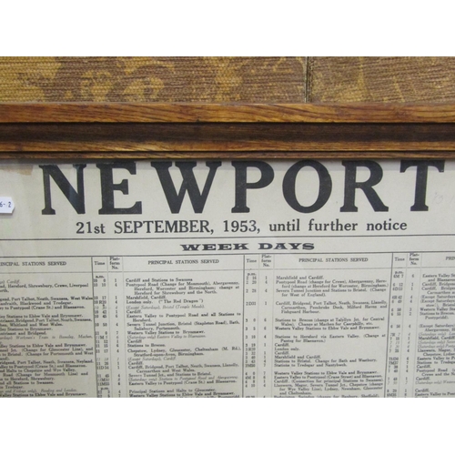 1322 - Railway interest - an oak framed wall mounted Newport printed paper railway service notice dated 21s... 