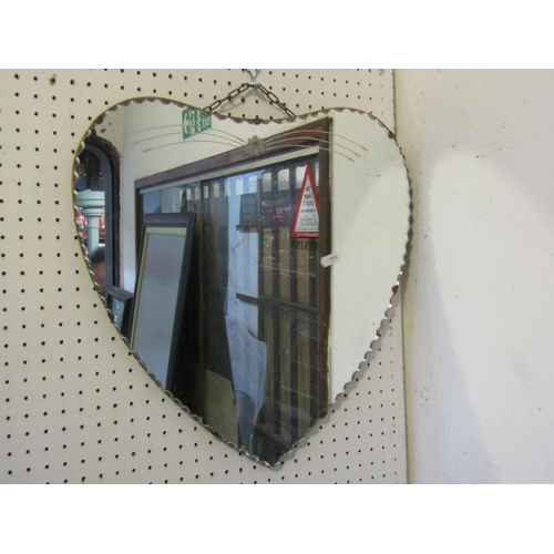 1322A - A vintage frameless wall mirror with Heart shaped scalloped edge plate, 45 cm x 45 cm approximately