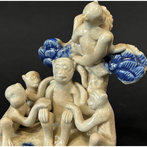 70 - Japanese Hirado blue and white monkey group