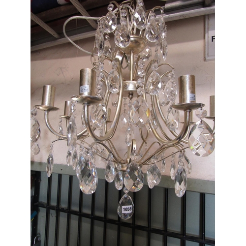 1056 - A pair of contemporary coated light steel eight branch hanging ceiling lights with faceted tear drop... 