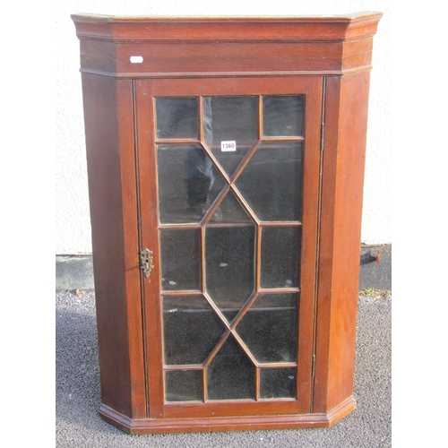 1360 - Georgian style oak hanging corner cupboard with astragal door