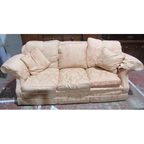 1364 - Good quality countryhouse three seat sofa, with scrolled arms, loose cushions, upholstered in a pale... 