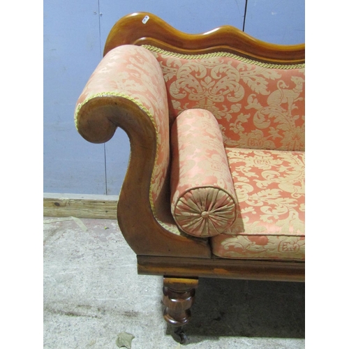 1385 - Victorian mahogany chaise longue with serpentine outline, part showwood frame, raised on cabriole su... 