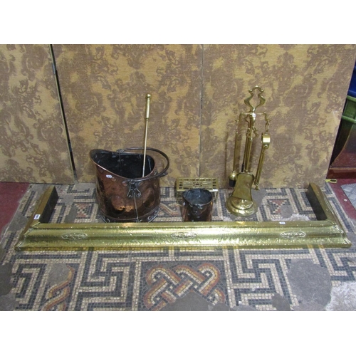 1065 - 19th century and later fireside effects comprising an Arts & Crafts copper coal scuttle, a brass com... 