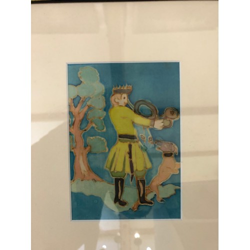 793A - Four framed artworks by different artists to include: Marie Lawrencin - Girl with ukulele, coloured ... 