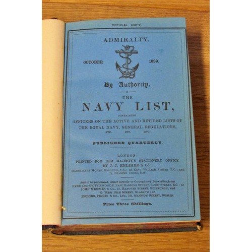 845A - Collection of books including Naval Lists 1899 (later bound with gilt ownership initials H de G L fo... 