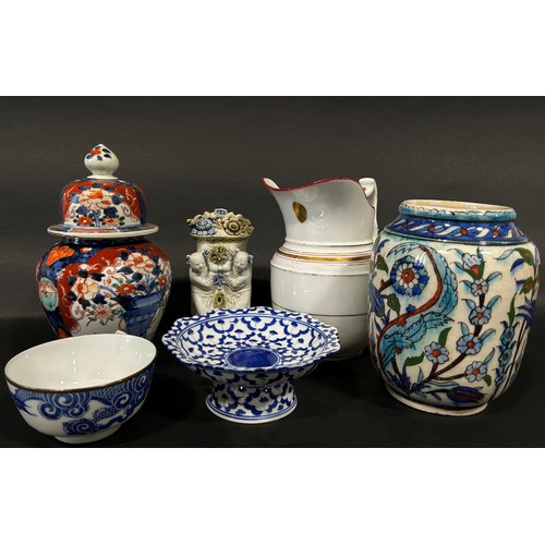 135 - Collection of miscellaneous ceramics to include a Chinese lidded jar, a creamware jug, some Limoges ... 