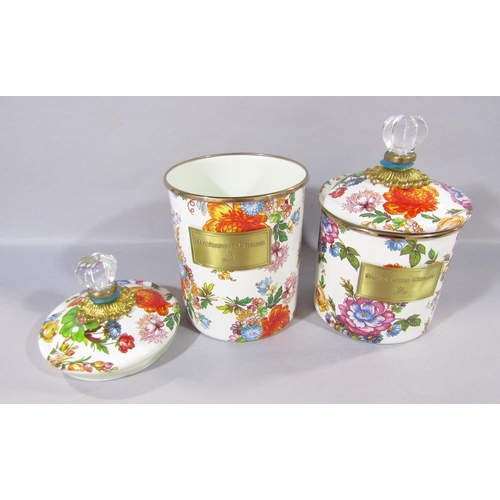 544 - Three graduate McKenzie - Child’s biscuit barrels and a utensil jar all with an all over bright flor... 