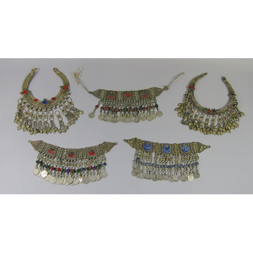 435 - Ethnic costume jewellery comprising two collar necklaces and two anklets