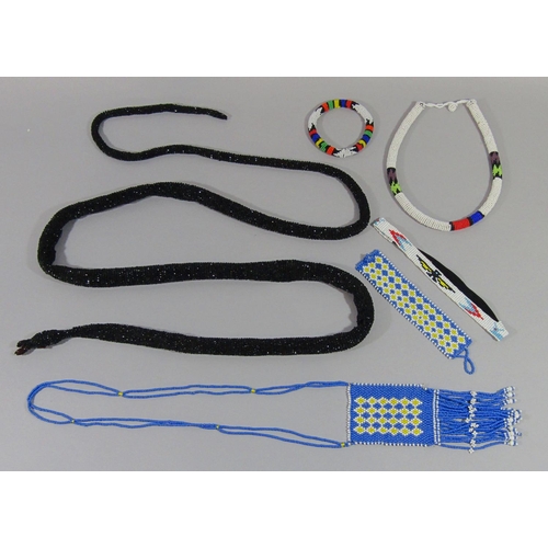 436 - Beadwork snake, 196cm L approx and a selection of further beadwork jewellery (6)