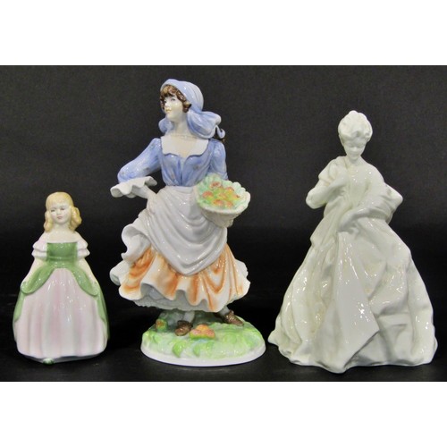 124 - Ceramic figures, mostly Royal Doulton: Faye, Loretta, Cherie, Penny, Winsome, Julie, Rosie Picking A... 