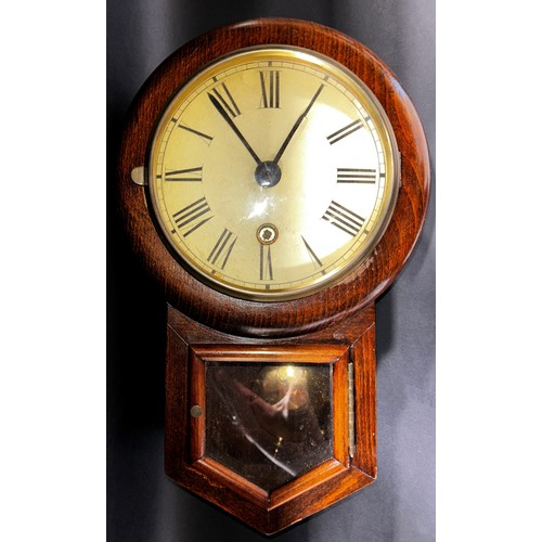 508 - Small drop dial wall clock with eight day timepiece, 30cm long