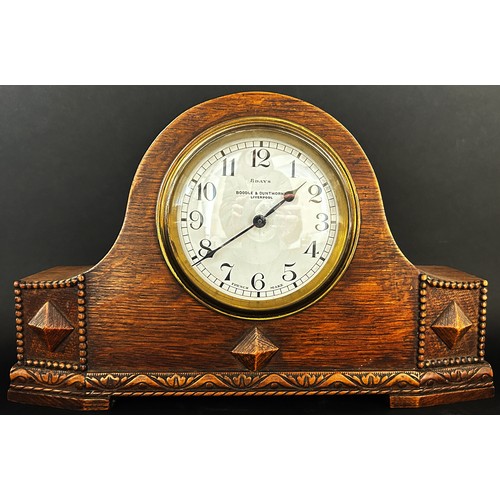 509 - Oak mantle clock with two train striking movement, further example with carved and shaped oak case w... 