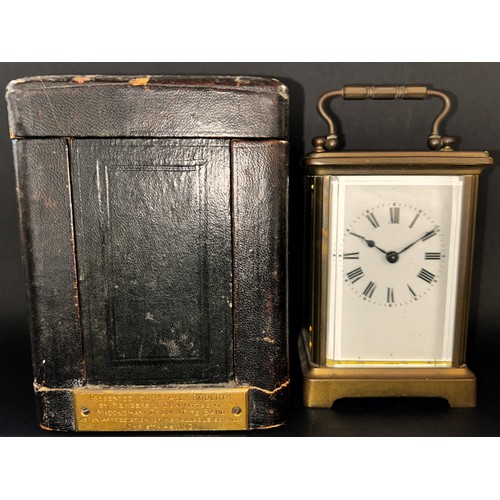 512 - Simple brass carriage clock with original carrying case