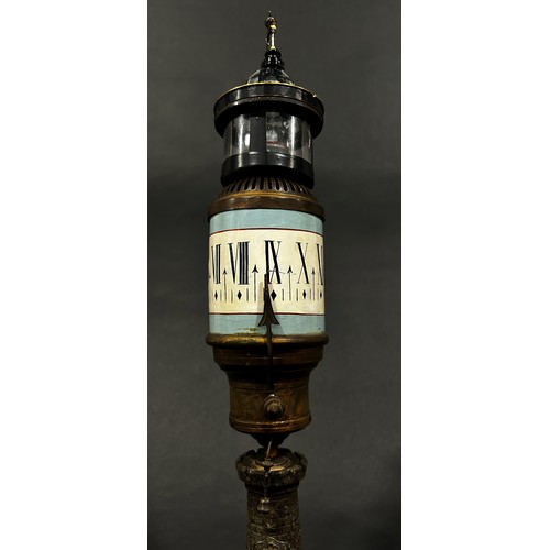 528 - French lighthouse clock with rotating painted ceramic cylinder dial on column with beacon, dome and ... 