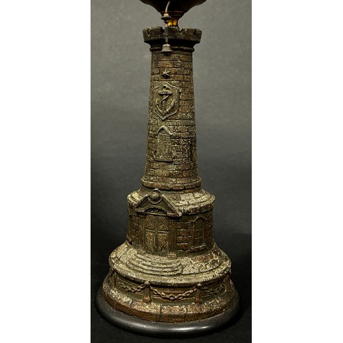 528 - French lighthouse clock with rotating painted ceramic cylinder dial on column with beacon, dome and ... 