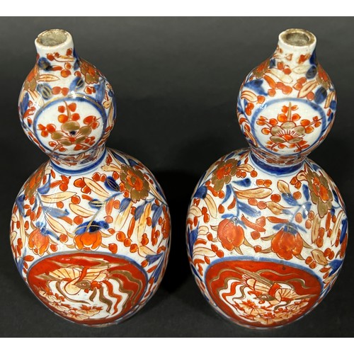 77A - Pair of 19th century gourd shaped Imari vases with traditional floral detail