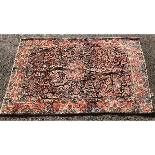 1588 - Vintage West Persian Arak Rug, with scrolling fern leaf border and peony motifs, in tones of blue an... 