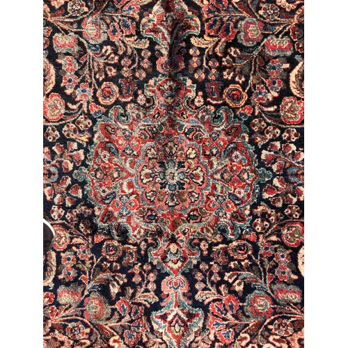 1588 - Vintage West Persian Arak Rug, with scrolling fern leaf border and peony motifs, in tones of blue an... 