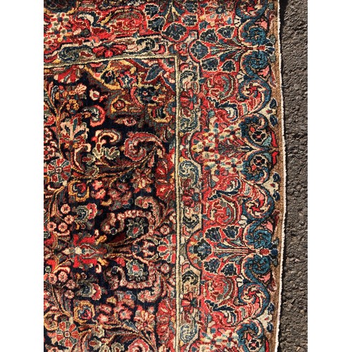 1588 - Vintage West Persian Arak Rug, with scrolling fern leaf border and peony motifs, in tones of blue an... 