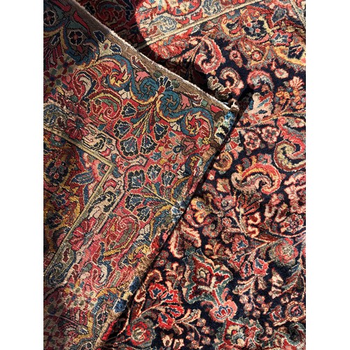 1588 - Vintage West Persian Arak Rug, with scrolling fern leaf border and peony motifs, in tones of blue an... 