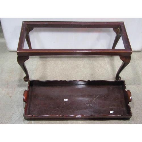 1193 - A Georgian tray raised on a later stand, the tray itself 74 cm x 29 cm, with stand 43 cm high