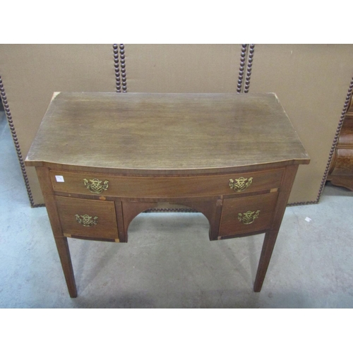 1201 - A small 19th century mahogany bow-fronted sideboard, 79cm high, 92 x 51 (AF) together with two repro... 