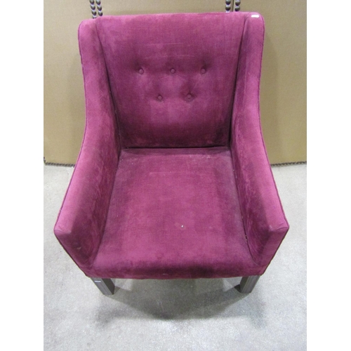 1276 - A Georgian style upholstered easy chair with down swept arms and simple button back, raised on paint... 